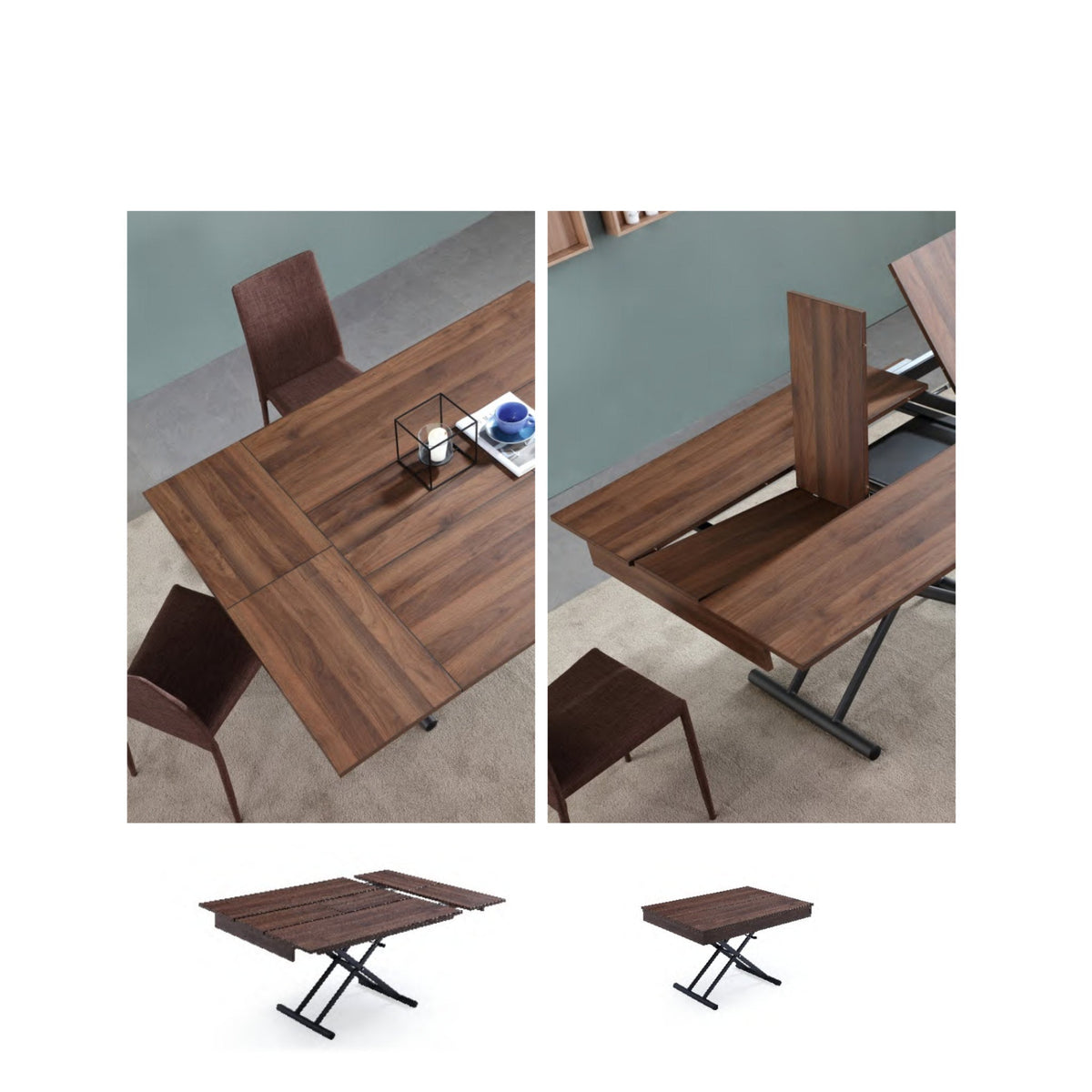 Height Adjustable Extending Table, Rectangle to Square