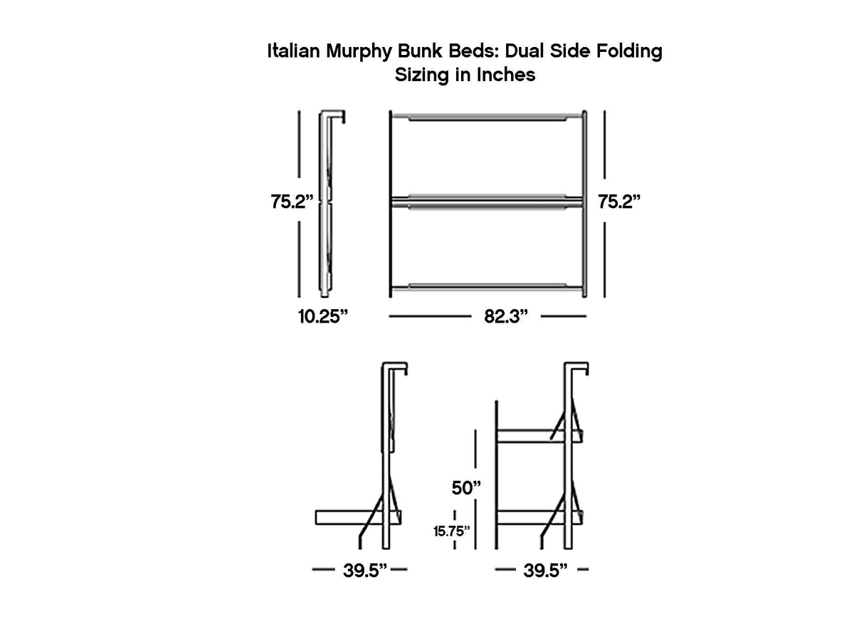 Italian Side Folding Wall Bunk Beds, 29 cm Deep