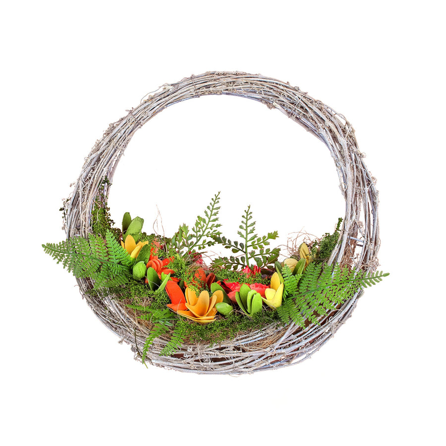 Floral Hammock Wreath with Wooden Flowers, 38 cm