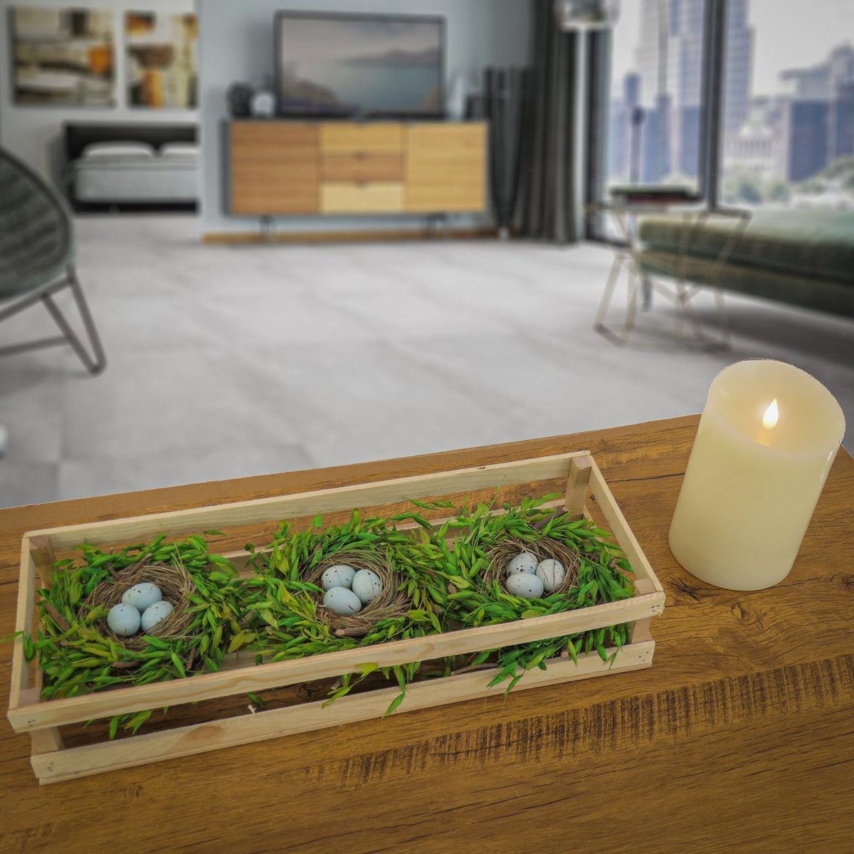 Easter Triple Nest Table Decoration in Wooden Box, 43 cm