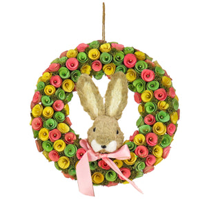Easter Bunny Wreath with Colourful Flowers, 41 cm