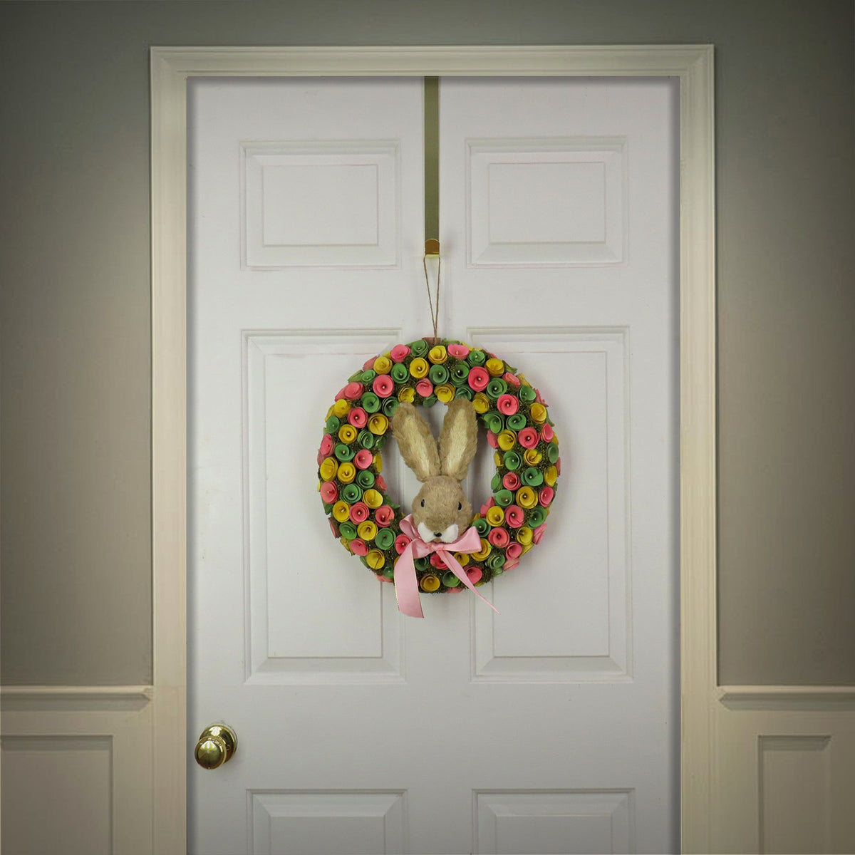Easter Bunny Wreath with Colourful Flowers, 41 cm