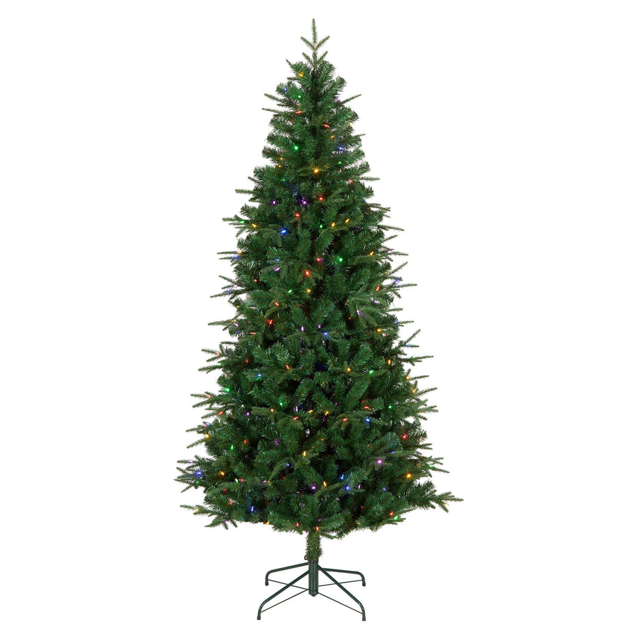 6.5ft Pre Lit Natural Fir Christmas Tree, Dual Colour Multifunction LEDs