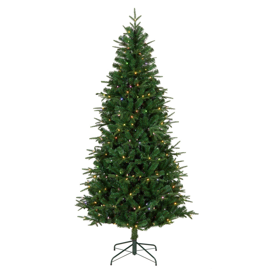 7.5ft Pre Lit Natural Fir Christmas Tree, Dual Colour Multifunction LEDs