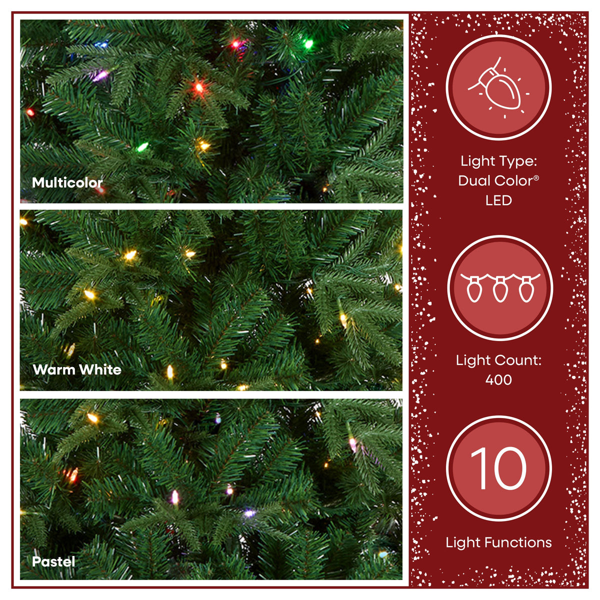 Árbol de Navidad de abeto natural preiluminado de 7,5 pies, LED multifunción de dos colores