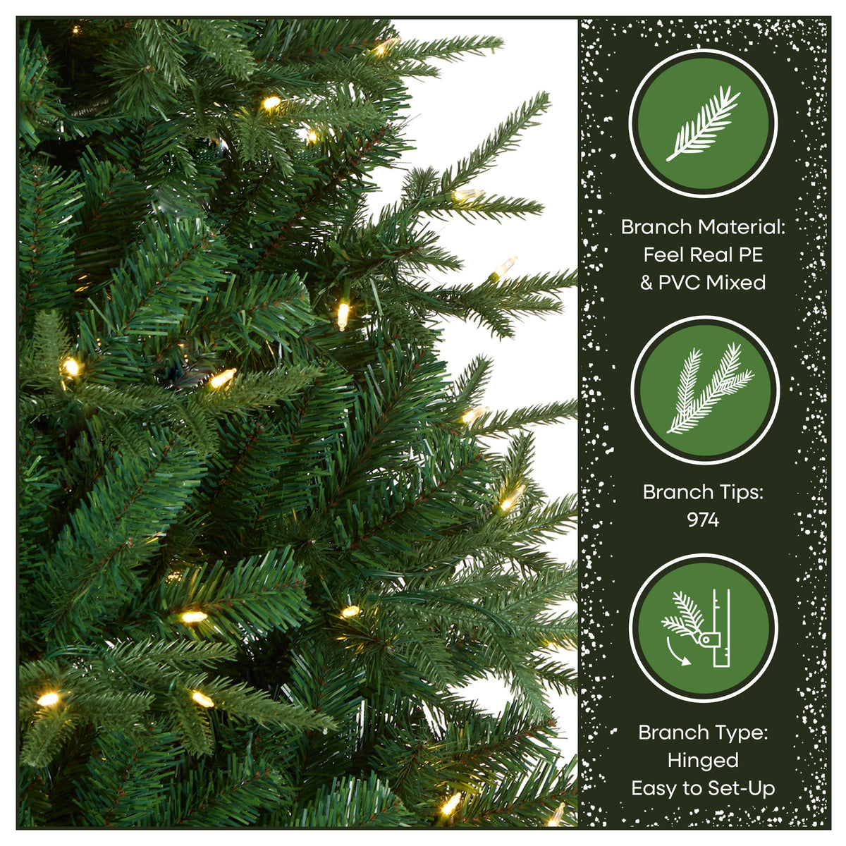 Árbol de Navidad de abeto natural preiluminado de 7,5 pies, LED multifunción de dos colores