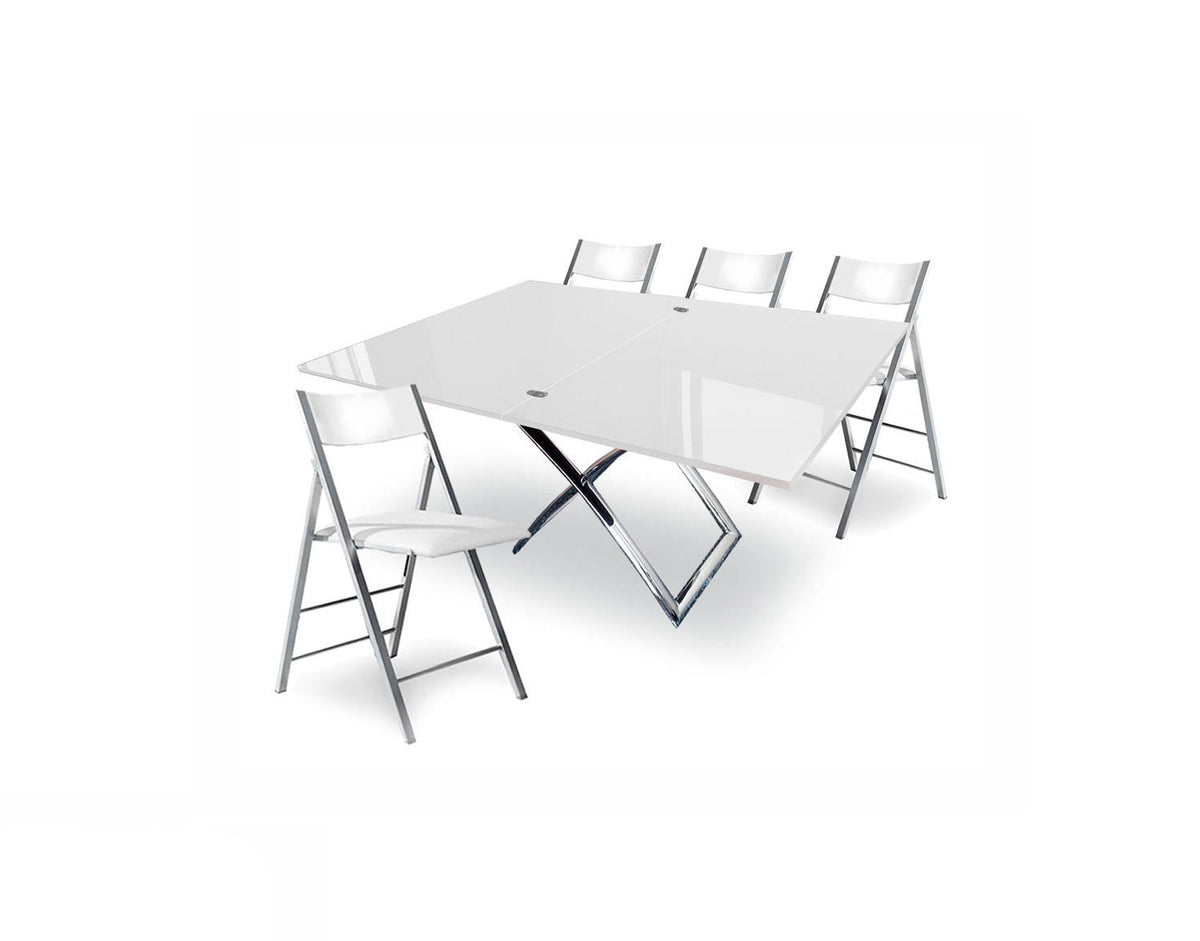 Raising Coffee to Dining Table and Chairs Set, Glossy White