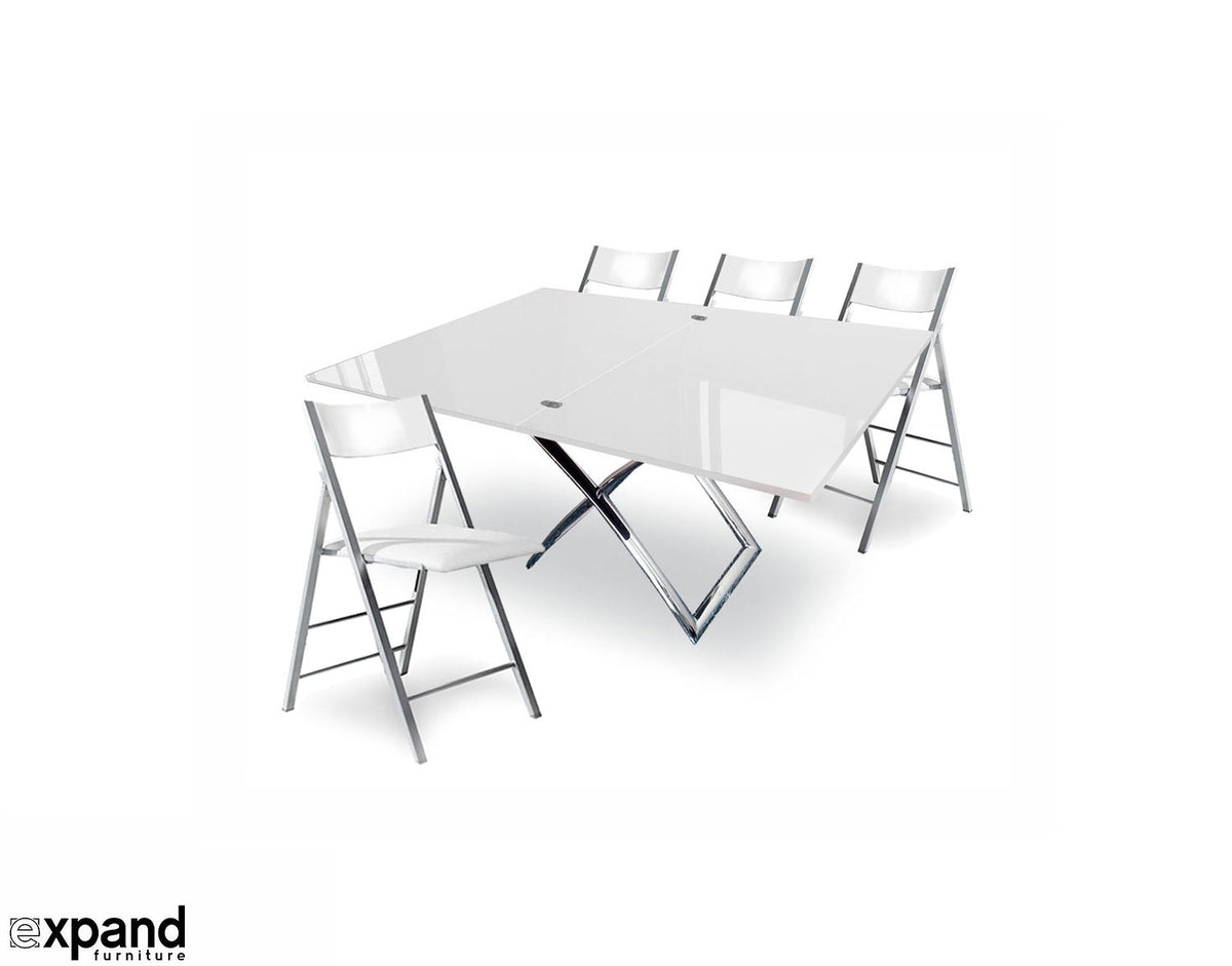 Raising Coffee to Dining Table and Chairs Set, Glossy White