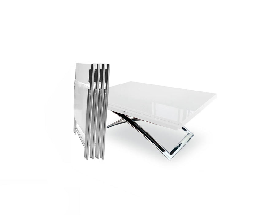 Raising Coffee to Dining Table and Chairs Set, Glossy White