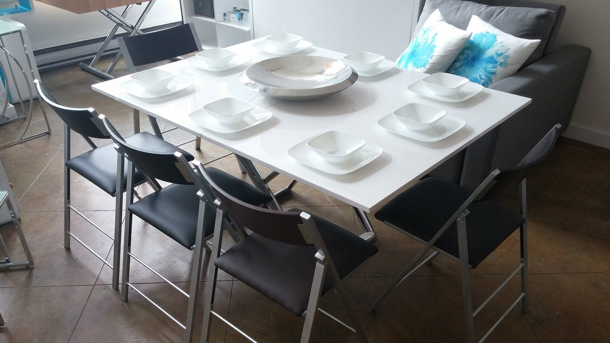 Raising Coffee to Dining Table and Chairs Set, Glossy White