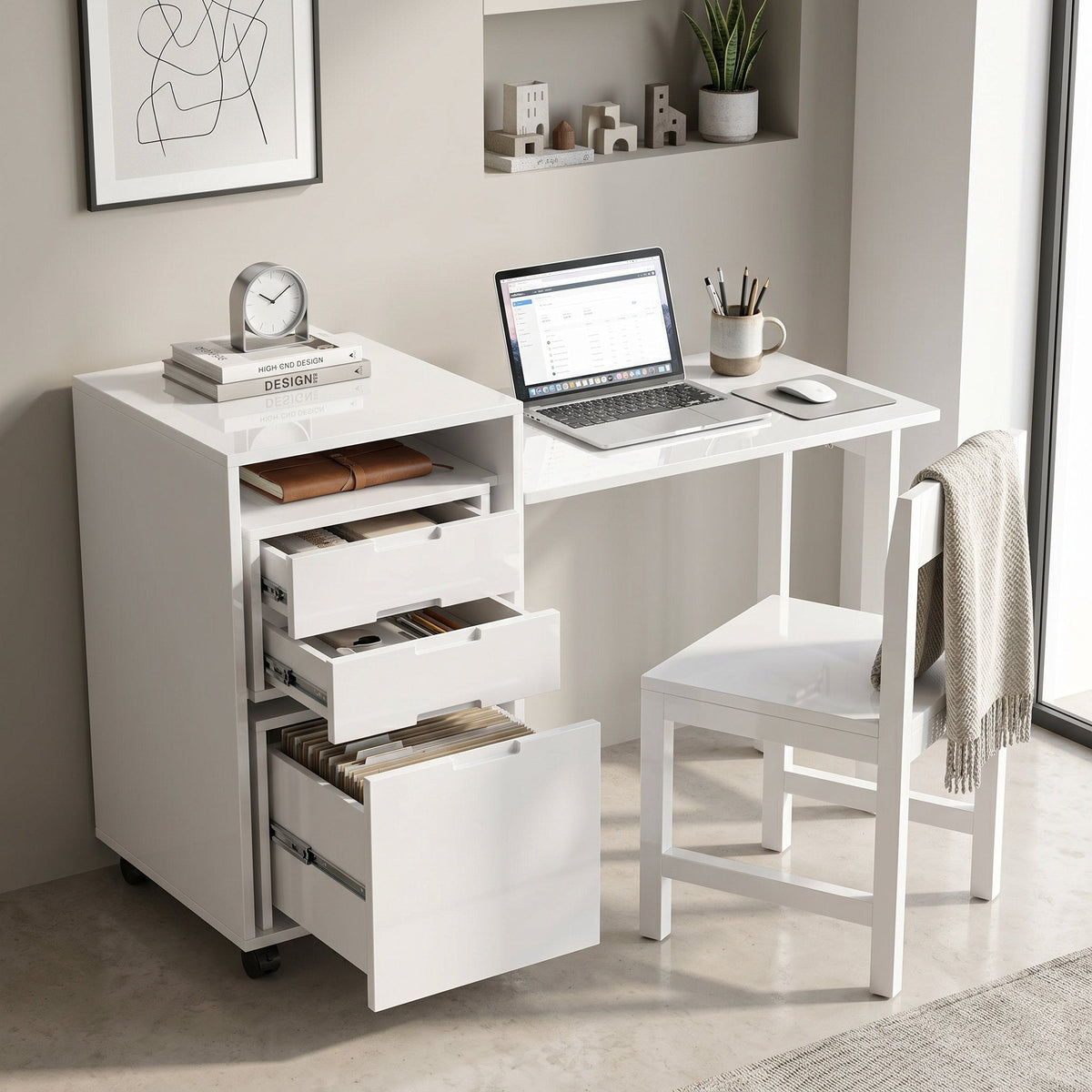Fold Away Home Office Cabinet with Hidden Chair