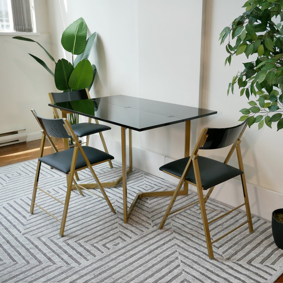 Flip Console to Dining Set with 4 Folding Chairs