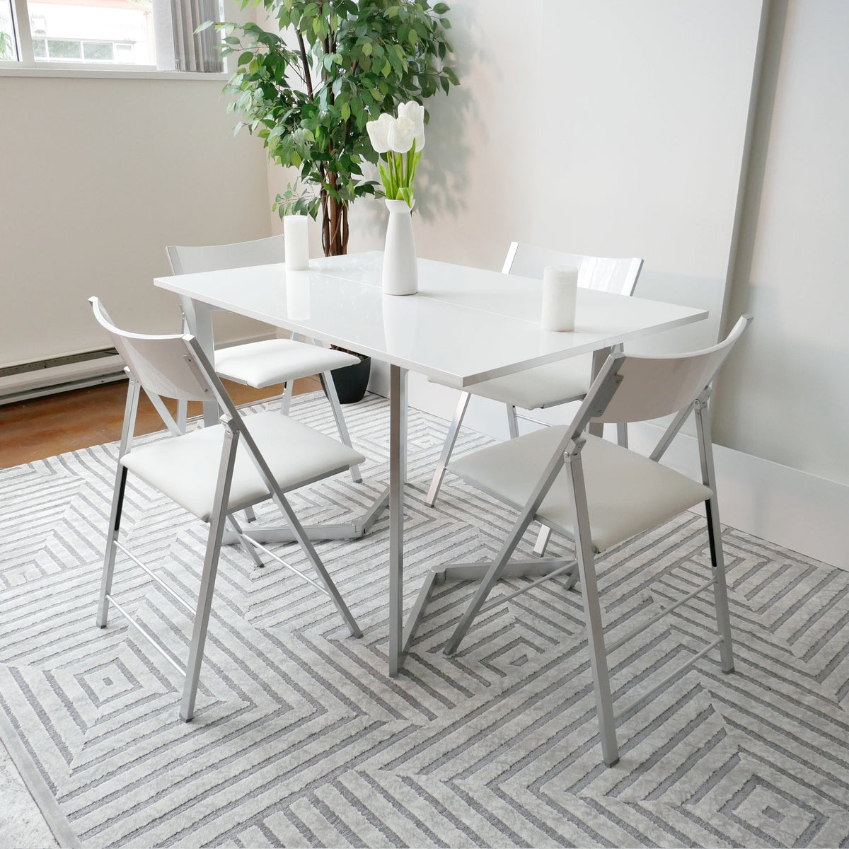 Flip Console to Dining Set with 4 Folding Chairs