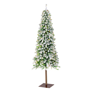 6.5ft Pre Lit Pencil Slim Snowy Alpine Christmas Tree, 200 Clear Lights