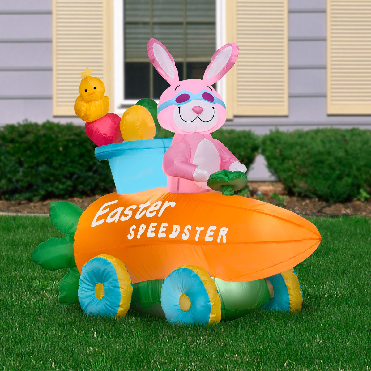 Inflatable Easter Bunny in Carrot Car, 137 cm