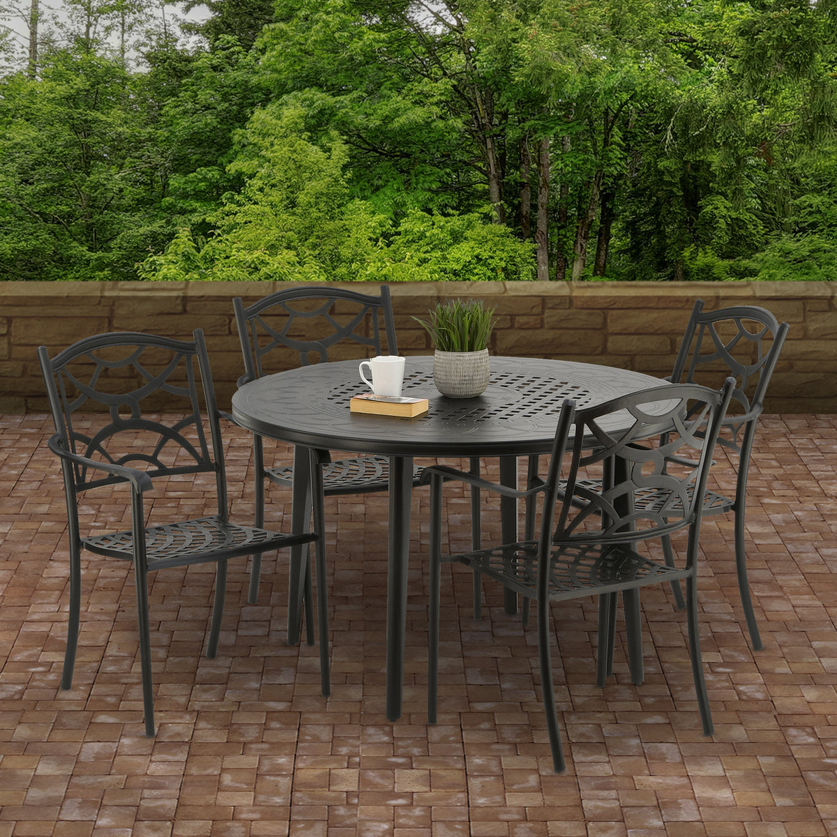 All Weather Cast Aluminium Round Garden Dining Table, 122 cm
