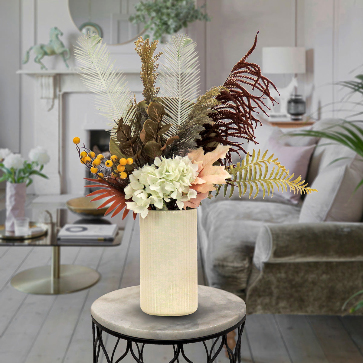 Artificial Potted Fern and Hydrangea, 81 cm