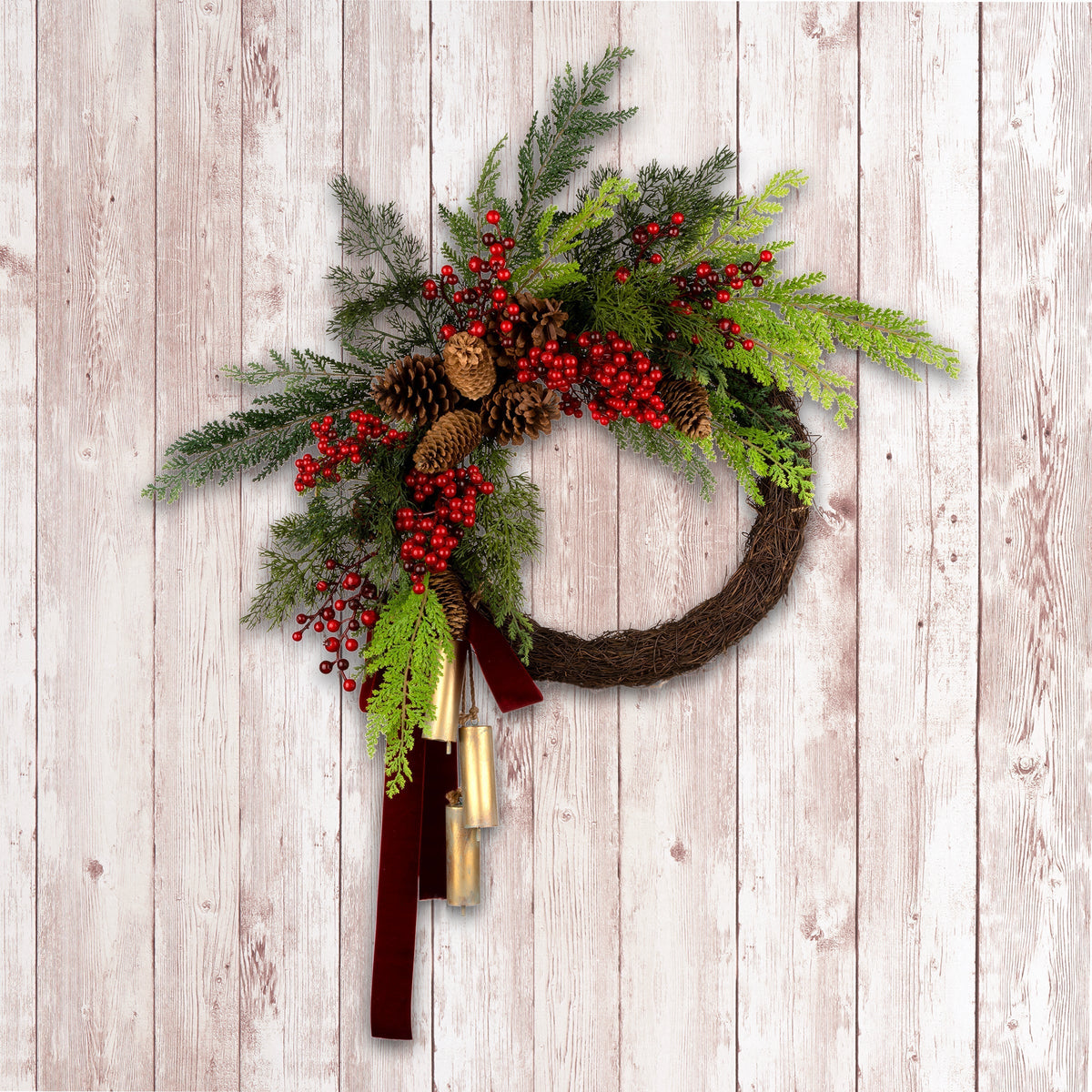 Christmas Joy Half Wreath with Chimes, 61 cm