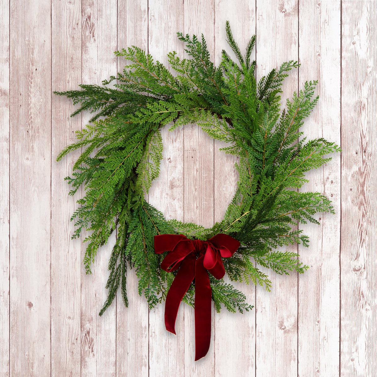 Cottage Christmas Wreath with Red Bow, 61 cm