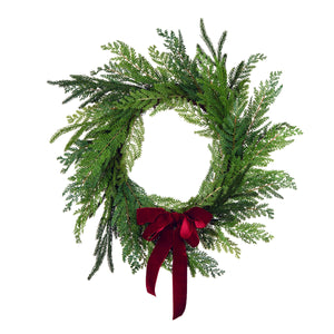 Cottage Christmas Wreath with Red Bow, 61 cm