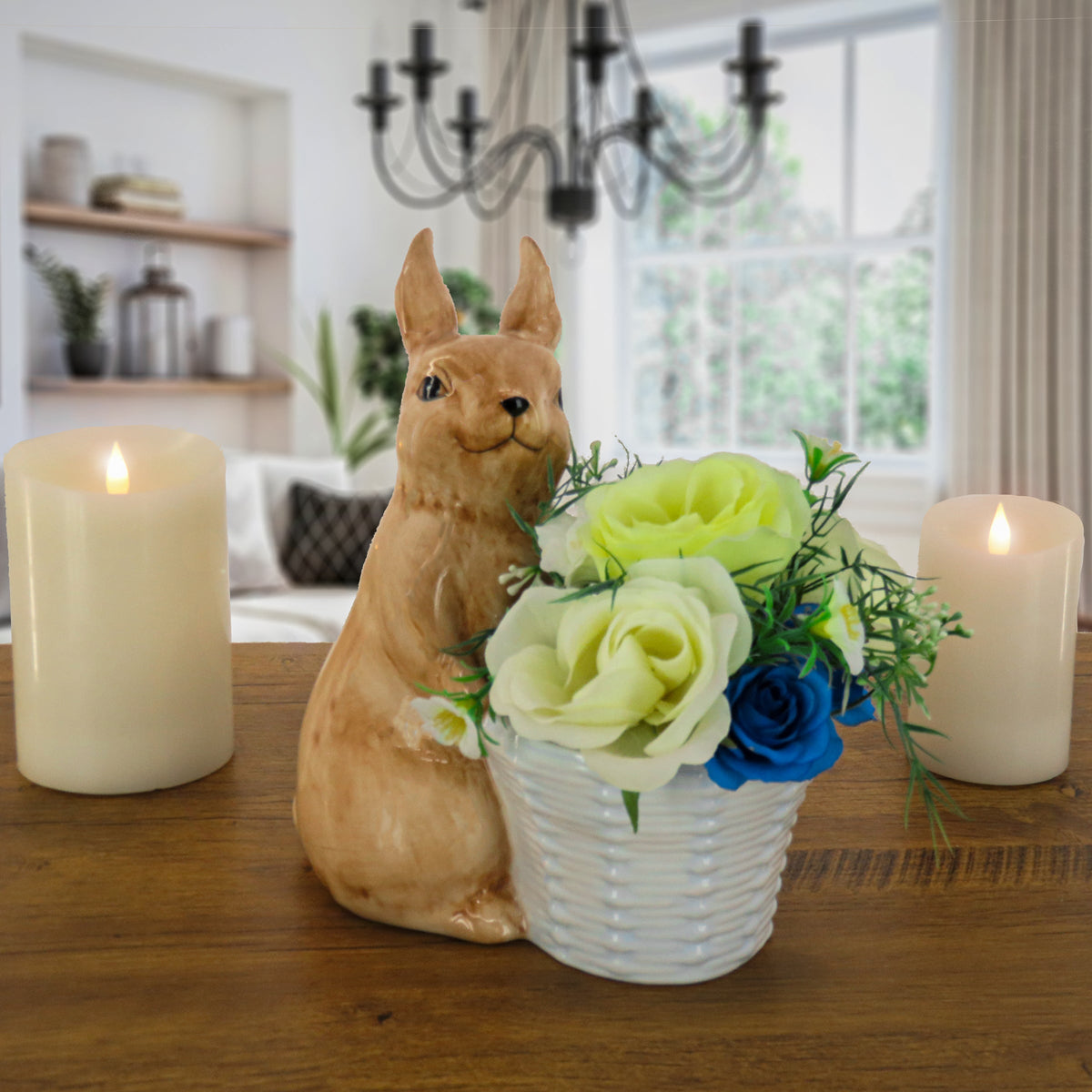 Ceramic Bunny with Basket Table Decoration, 28 cm