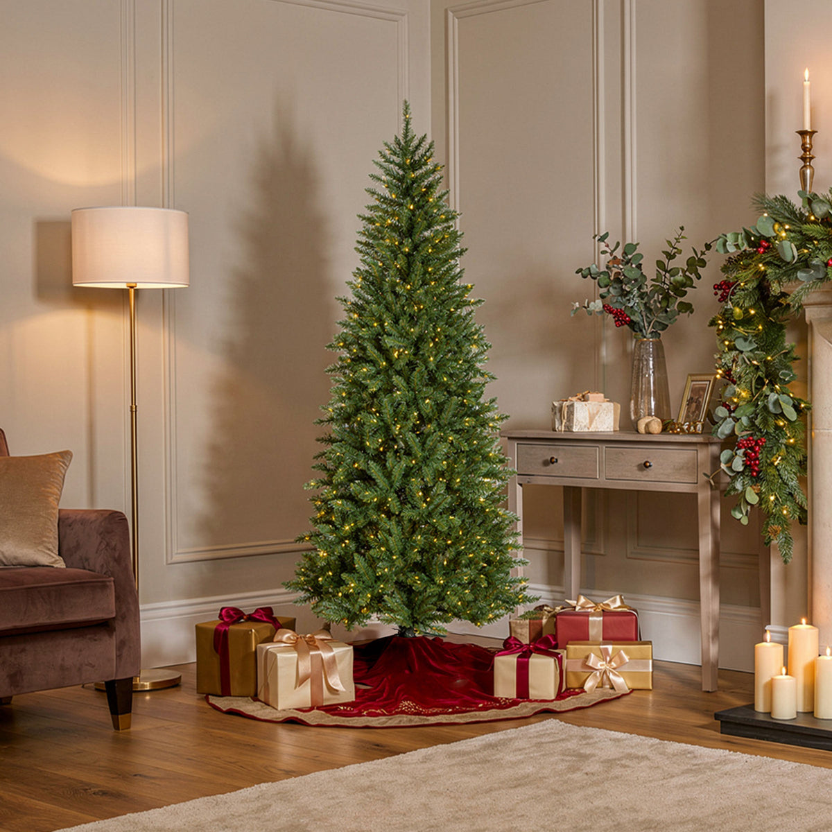 6.5ft Pre Lit Slim Fir Christmas Tree, Warm White LED