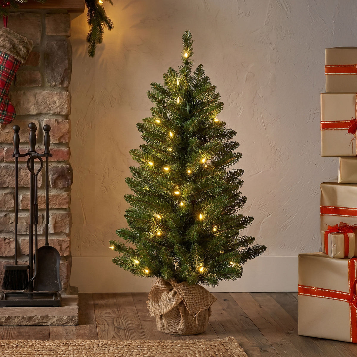 3ft Pre Lit Slim Potted Fir Christmas Tree, Warm White LED