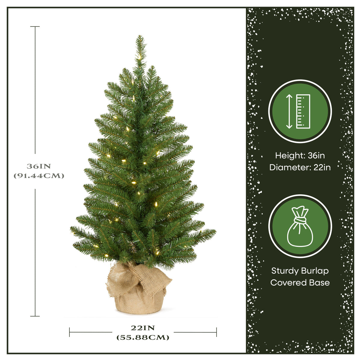 3ft Pre Lit Slim Potted Fir Christmas Tree, Warm White LED