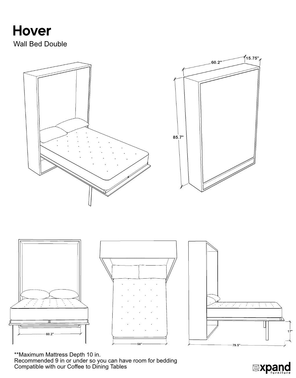 Vertical Wall Bed, UK Double