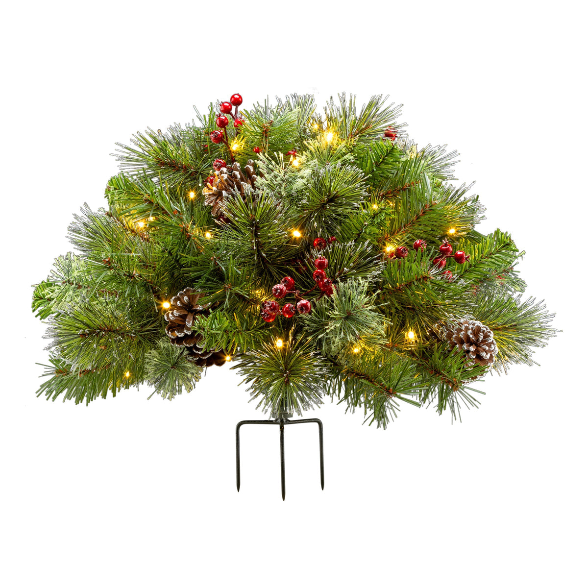 Pre Lit Iced Berry Pine Urn Filler, Battery LED, 56 cm