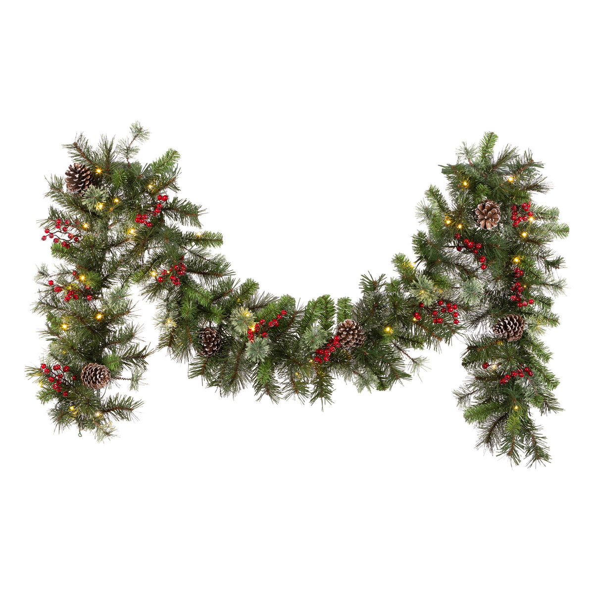 Pre Lit Iced Berry Pine Christmas Garland, Battery LED, 2.7 m