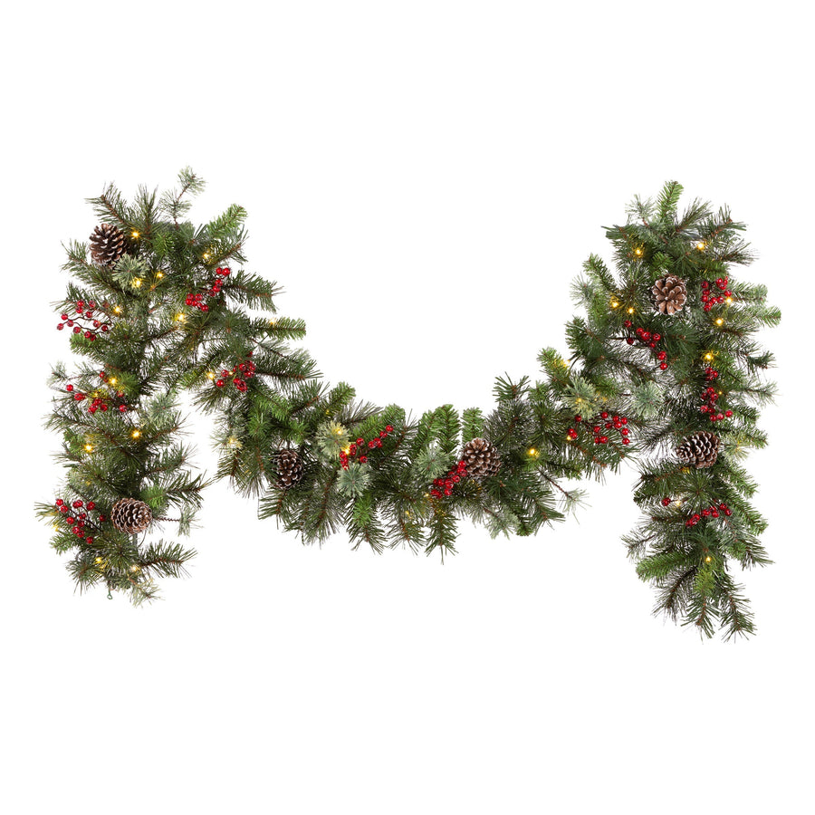 Pre Lit Iced Berry Pine Christmas Garland, Battery LED, 2.7 m