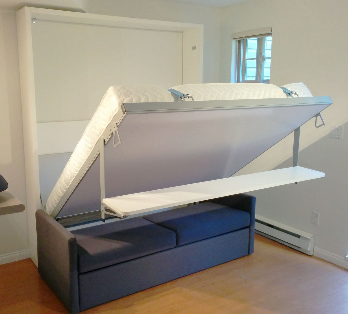 Italian Wall Bed over Sofa with Floating Shelf