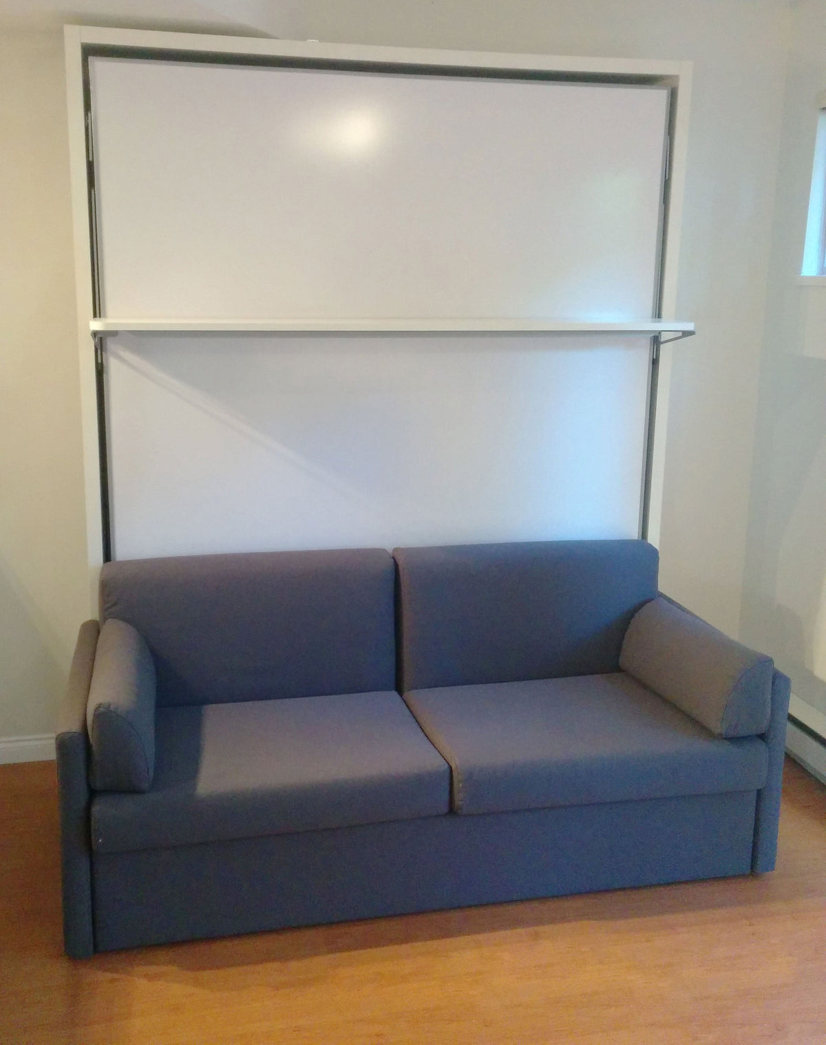 Italian Wall Bed over Sofa with Floating Shelf