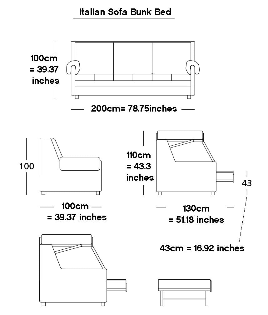 Italian Sofa that Converts into Bunk Beds, Sleeps 3