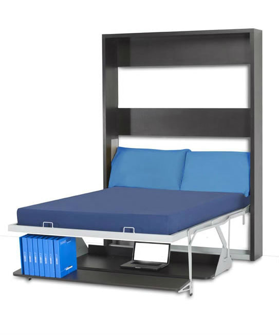 Italian Vertical Wall Bed with Desk and Floating Shelf