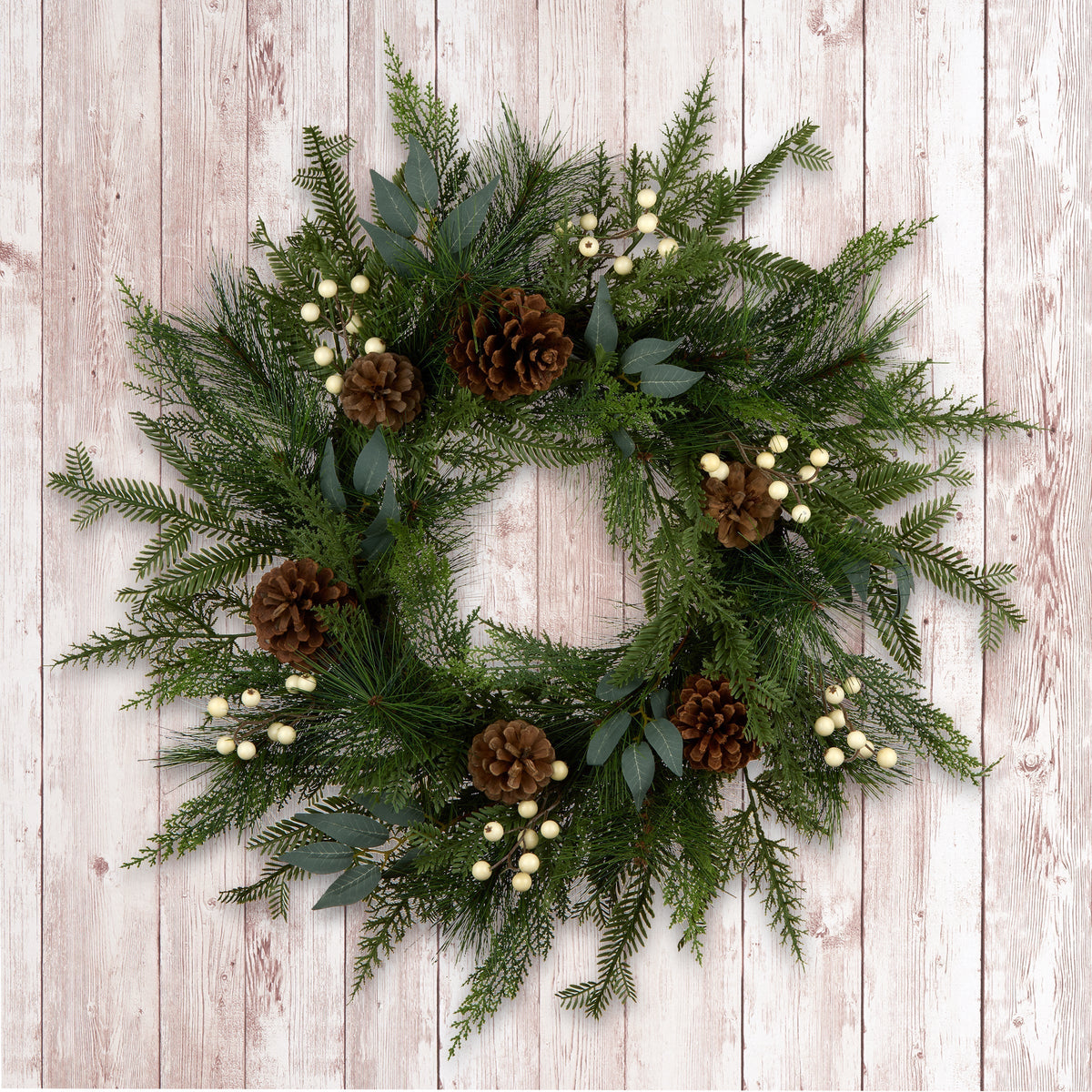 Natural Berry, Pine Cone and Cypress Christmas Wreath, 61 cm
