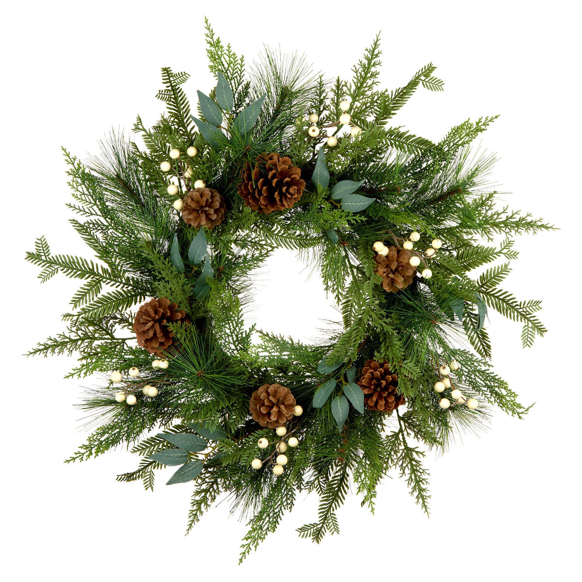 Natural Berry, Pine Cone and Cypress Christmas Wreath, 61 cm