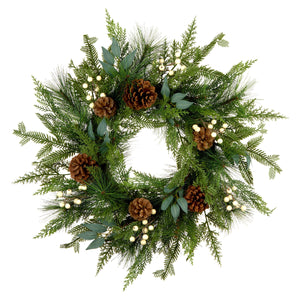 Natural Berry, Pine Cone and Cypress Christmas Wreath, 61 cm