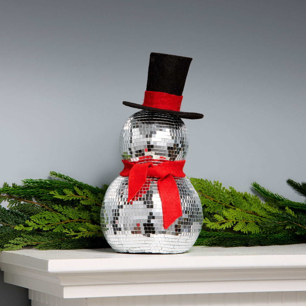 Disco Ball Snowman with Red Scarf, 30 cm