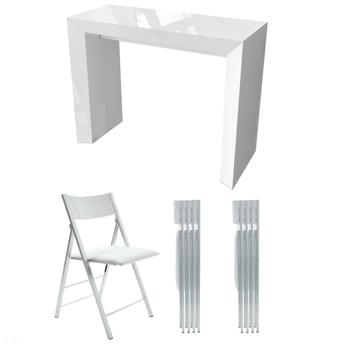Extending Console Dining Set with 8 Folding Chairs