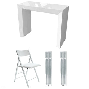 Extending Console Dining Set with 8 Folding Chairs