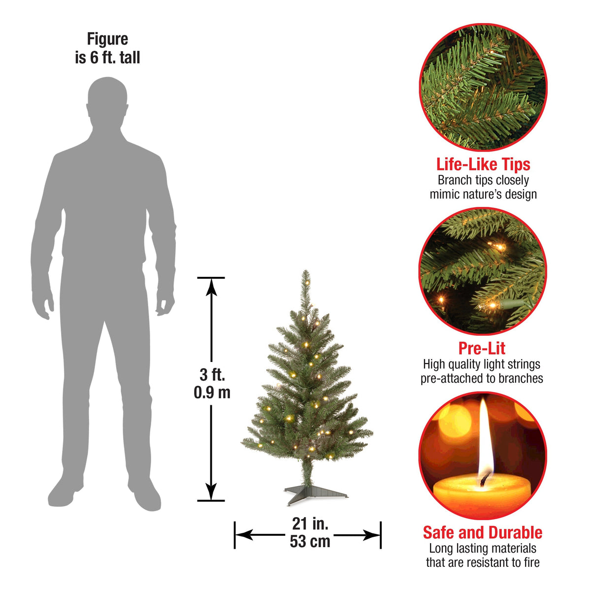 3ft Fir Christmas Tree with Clear LED Lights