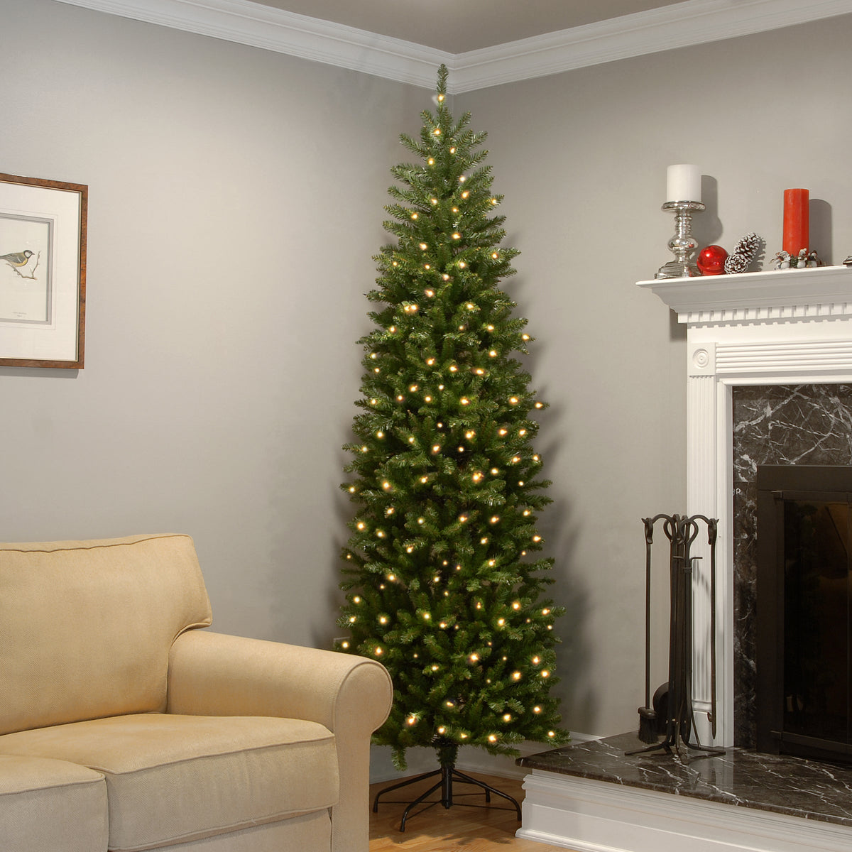 7.5ft Pre Lit Pencil Fir Christmas Tree, 350 Clear Lights