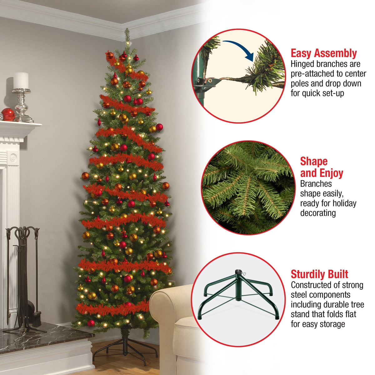7.5ft Pre Lit Pencil Fir Christmas Tree, 350 Clear Lights