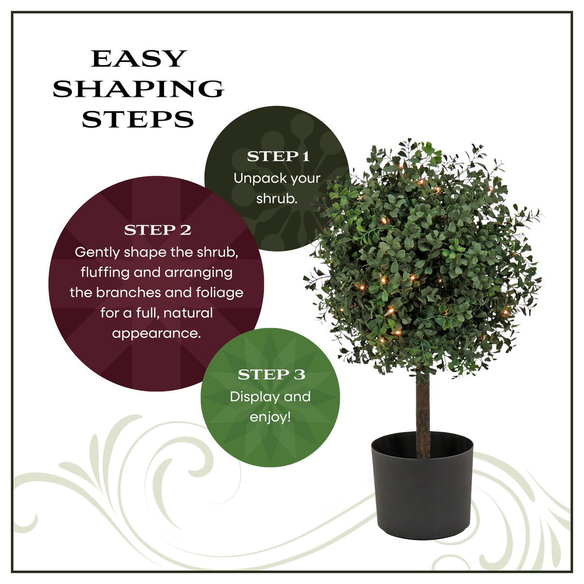 Pre Lit Boxwood Single Ball Topiary in Black Pot, 50 Clear Lights, 61 cm