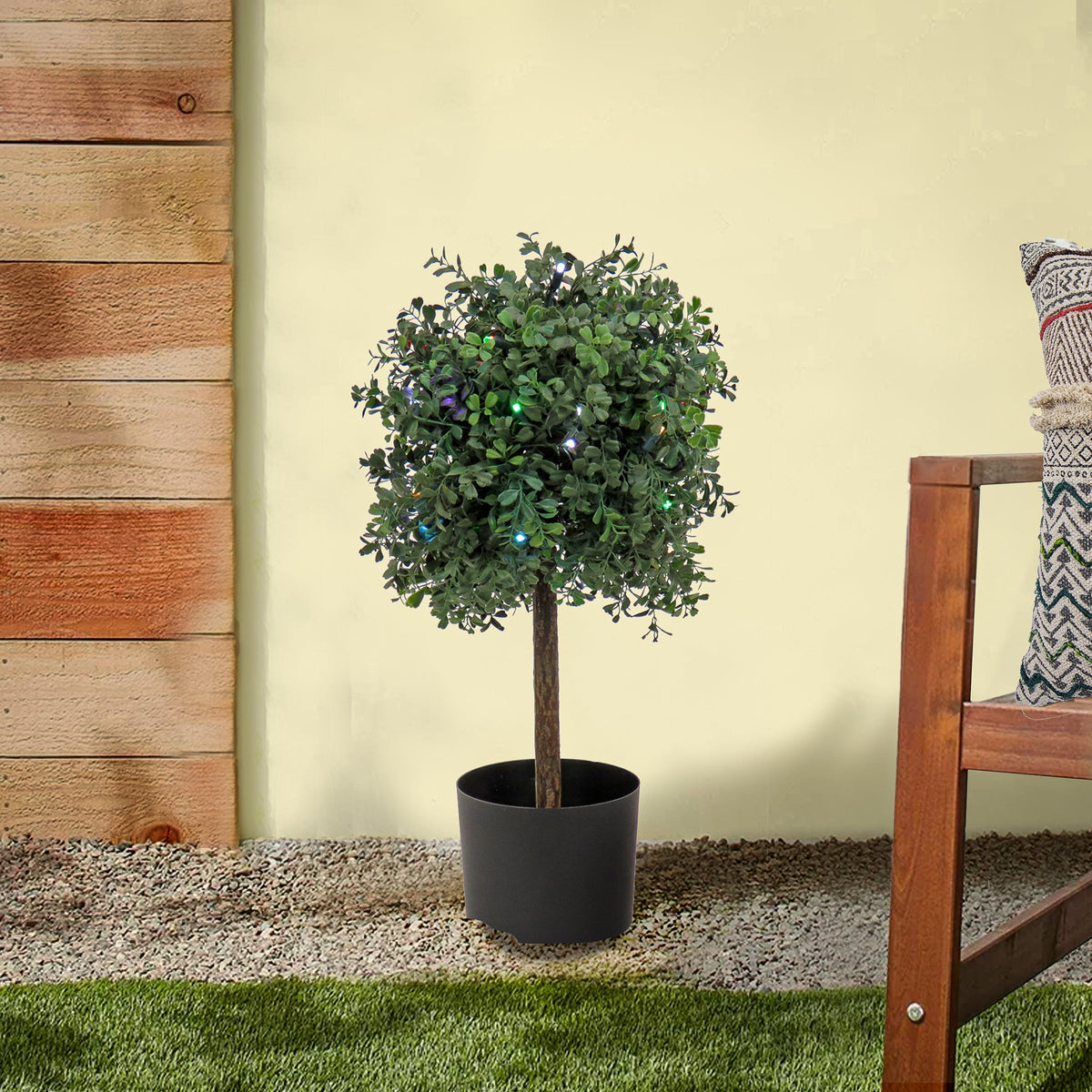 Pre Lit Boxwood Single Ball Topiary, Multifunction LED, 61 cm