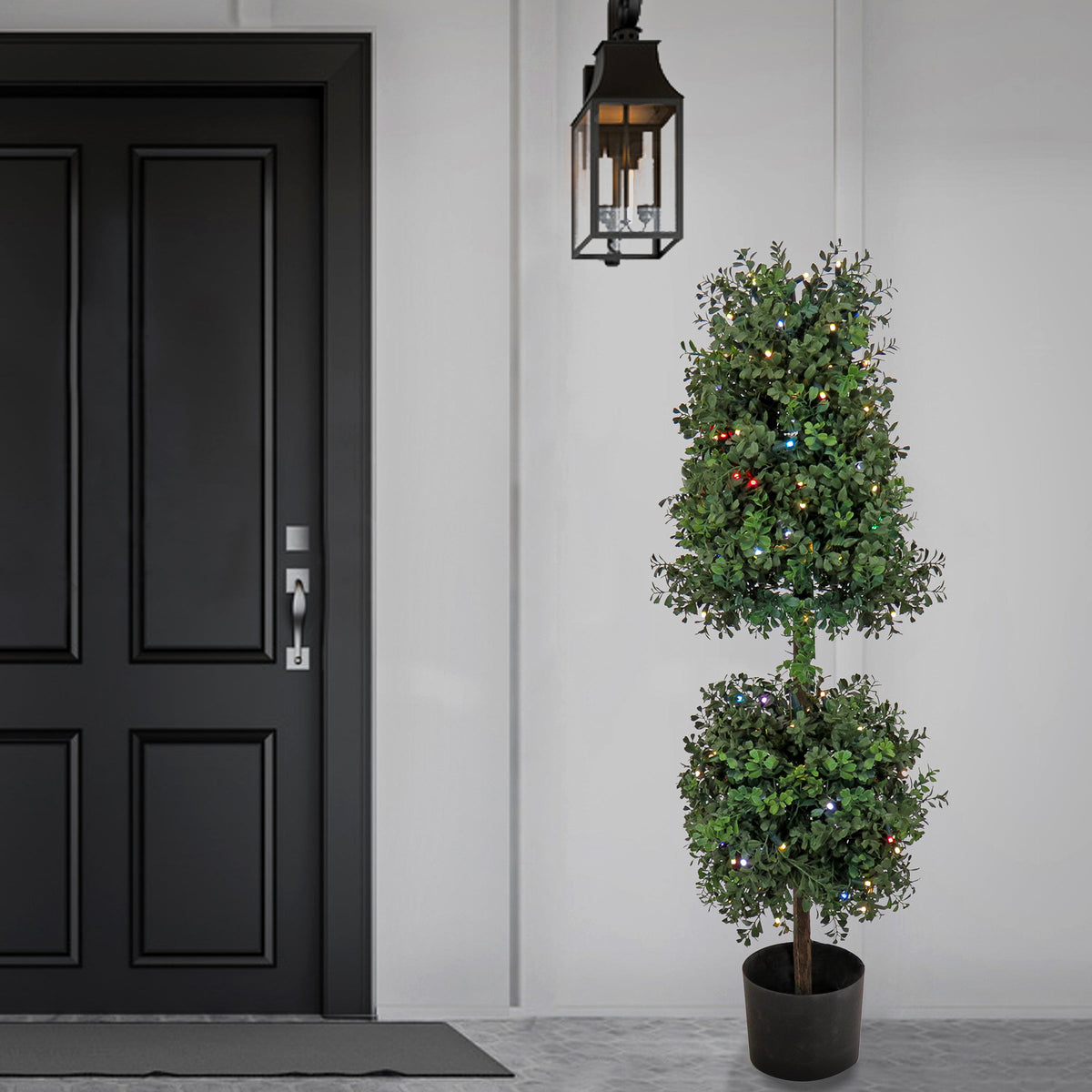 Pre Lit Boxwood Cone and Ball Topiary, Multifunction LED, 122 cm