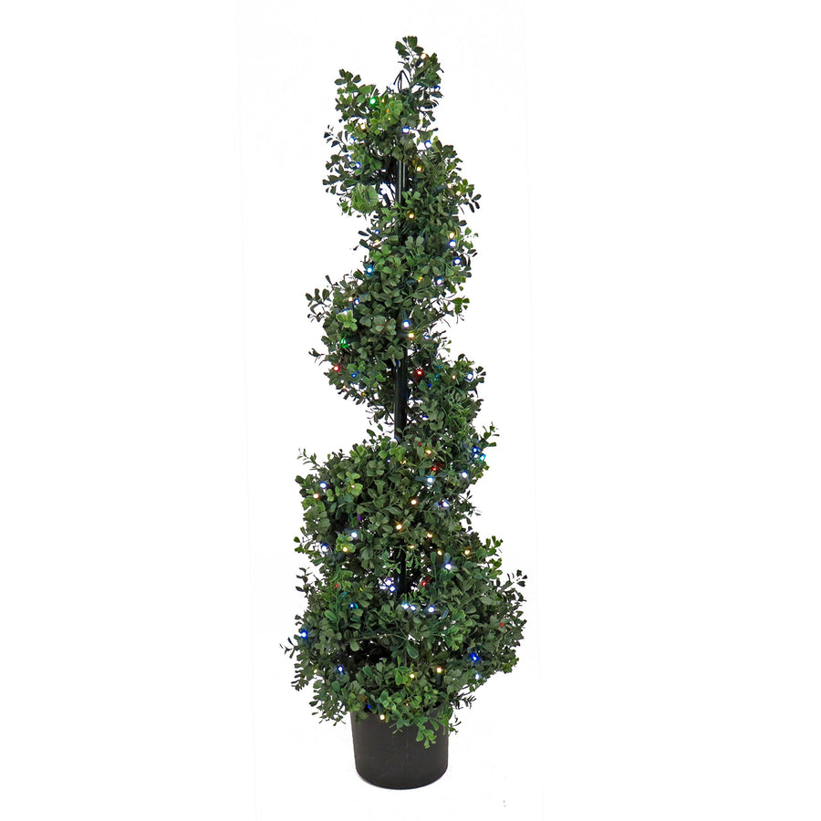 Pre Lit Boxwood Spiral Topiary, Multifunction LED, 122 cm