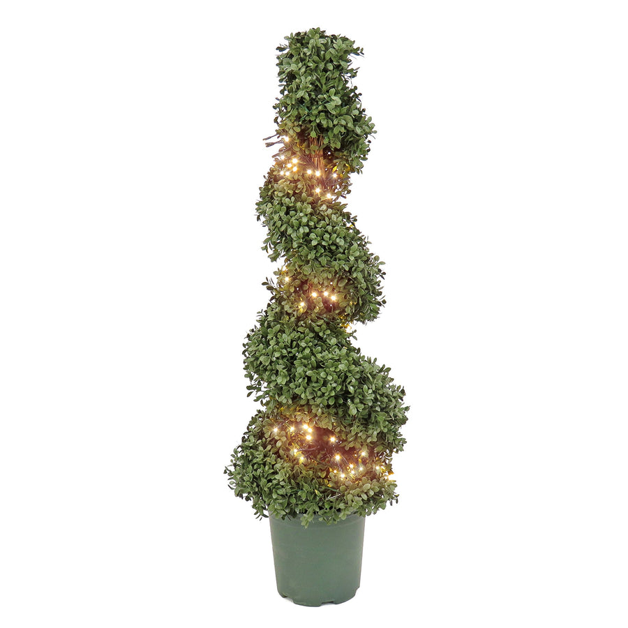 Pre Lit Boxwood Spiral Topiary, Battery LED, 112 cm